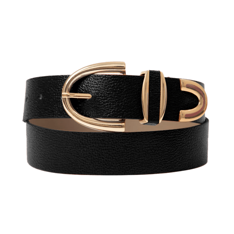 Thumbnail of Arch Gold Metal Buckle Leather Belt - Black image