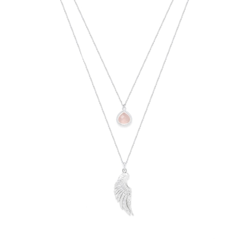 Thumbnail of Archangel Chamuel, Angel Of Love Necklace, Rose Quartz, White Rhodium Over Sterling Silver image