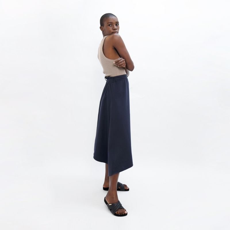 Thumbnail of Mallorca Organic Cotton Twill Asymmetric Skirt In Summer Night Blue image