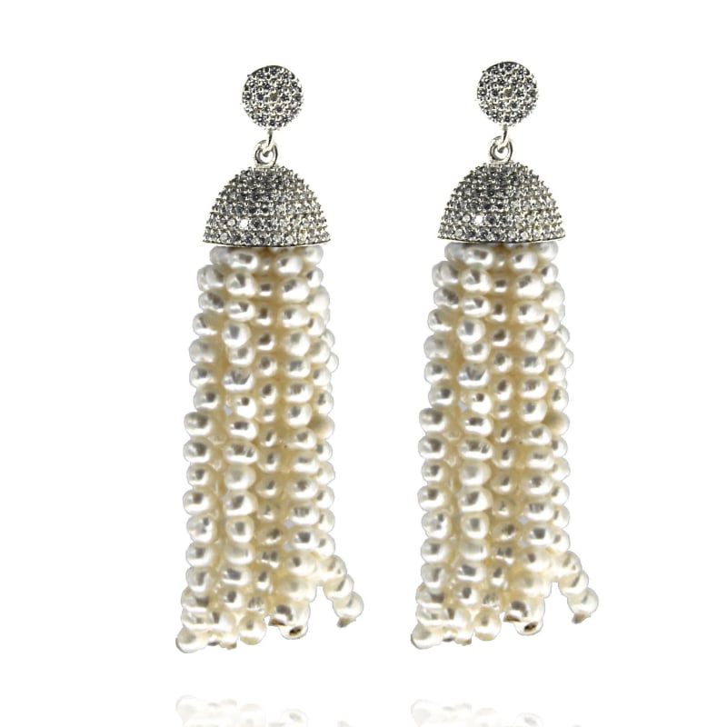 Sterling Silver Pearl Tassel Earrings by Cosanuova