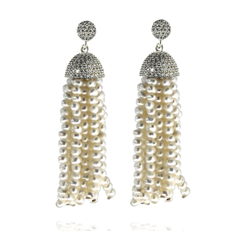 Thumbnail of Sterling Silver Pearl Tassel Earrings image