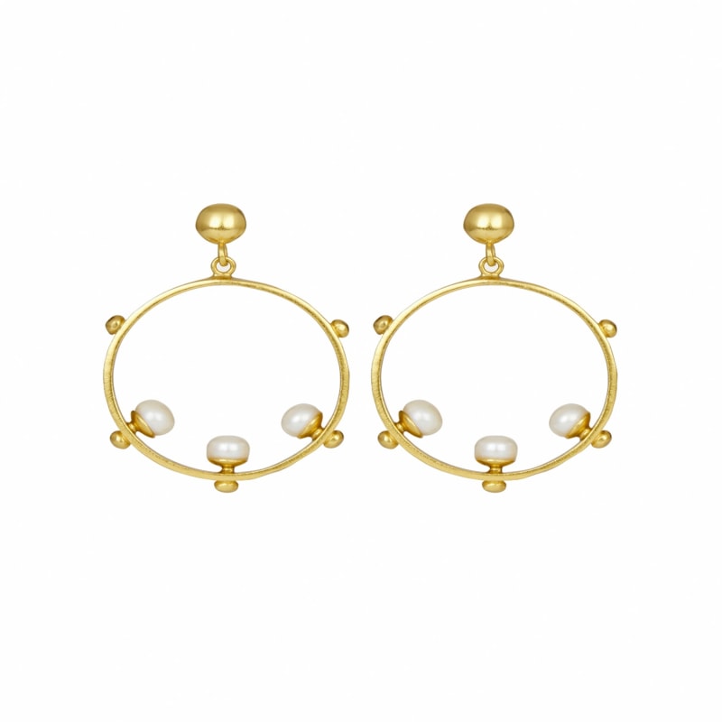 Thumbnail of Aristea Pearl & Gold Bead Hoop Earrings image