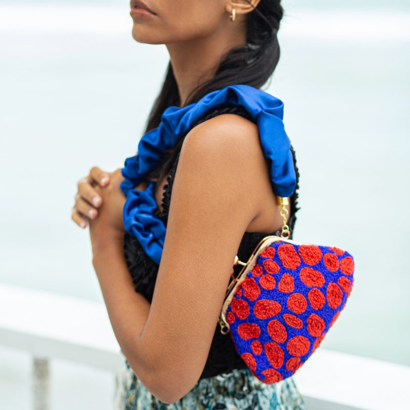 Thumbnail of Arnoldi Mandy Hand-Beaded Clutch In Savoy Blue And Red image