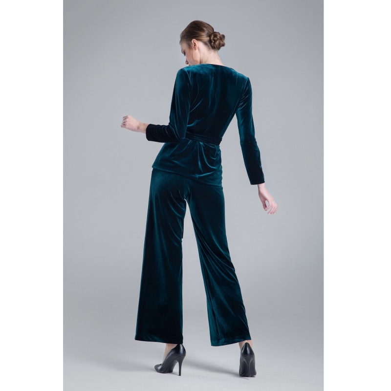 Thumbnail of Avery Velvet Wide-Leg Trousers In Emerald Green image