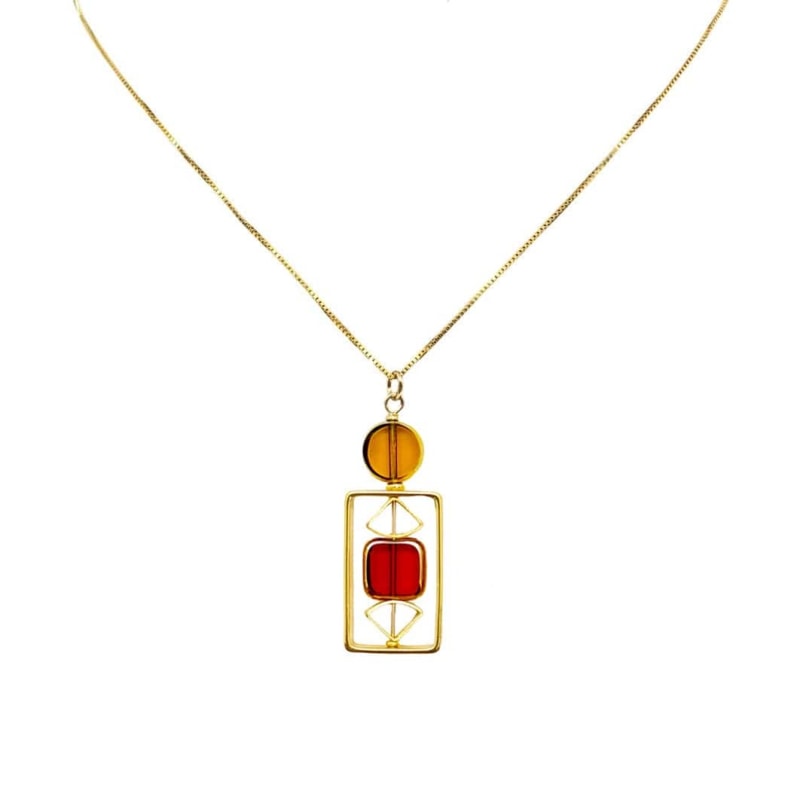 Thumbnail of Translucent Yellow And Red Vintage German Glass Beads Art  Deco Necklace image