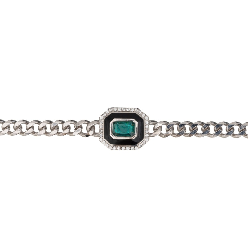 Thumbnail of Art Deco Emerald And Enamel Bracelet Silver image