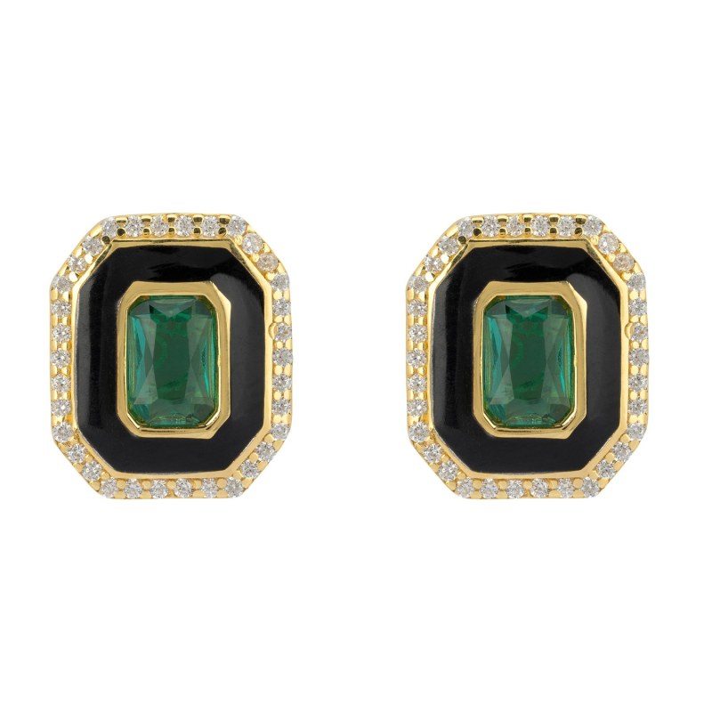 Thumbnail of Art Deco Emerald And Enamel Stud Earrings Gold image