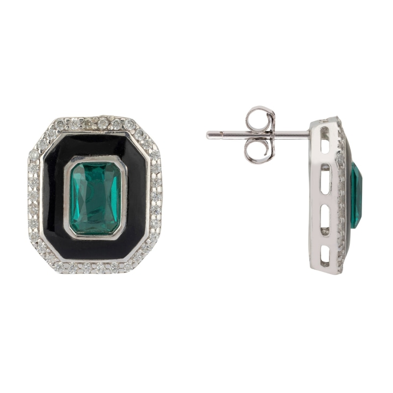 Thumbnail of Art Deco Emerald And Enamel Stud Earrings Silver image