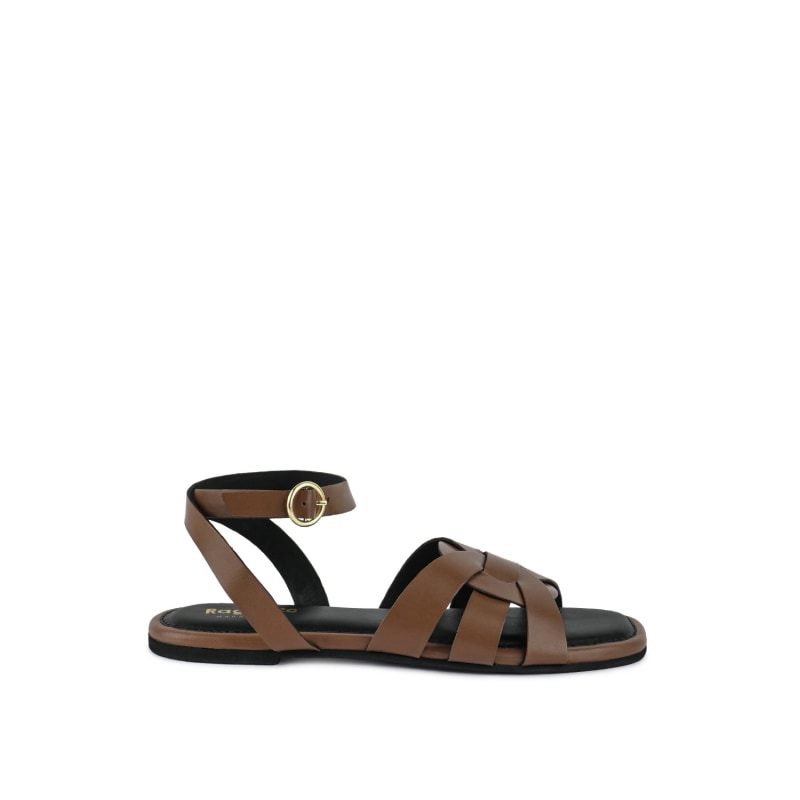 Tan flat ankle strap sandals top
