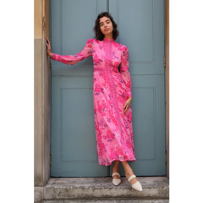 Aspen Pink Chiffon Maxi Shirt Summer Dress Raishma Wolf Badger