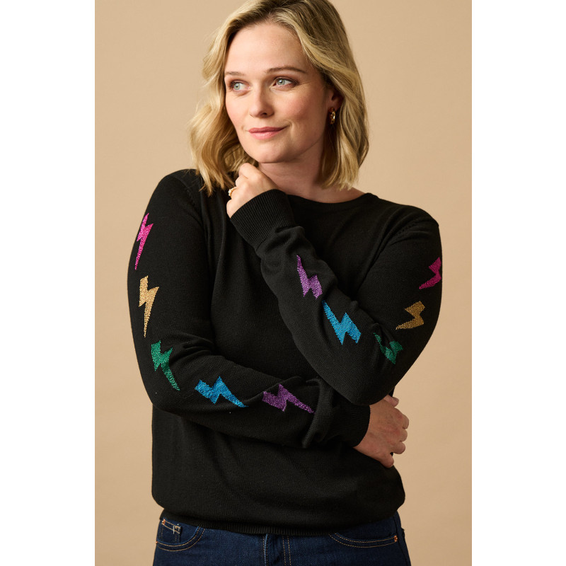 Astrid Jumper Black Rainbow Sparkle Lightning Sugarhill Brighton Wolf Badger