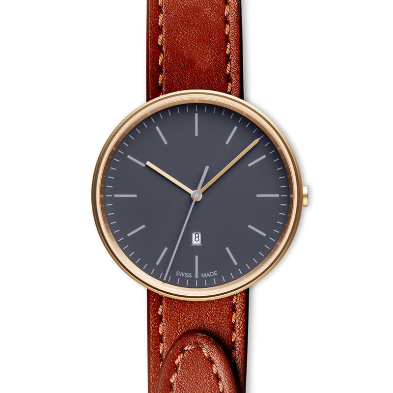 Thumbnail of Women's M38 Three-Hand Date Watch In PVD Gold With Tapered Tan Nappa Leather Strap image