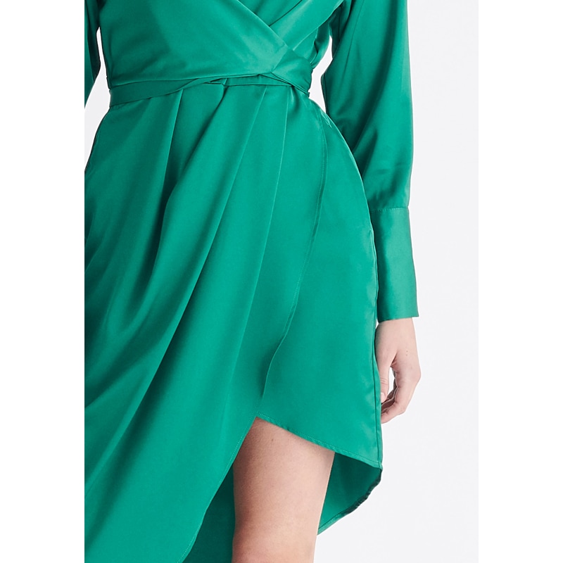 8389 Green Asymmetric Ruffle Hem Dress