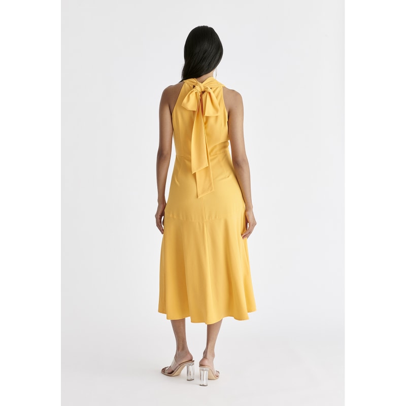 Thumbnail of Asymmetric Neck Midi Dress In Yellow image