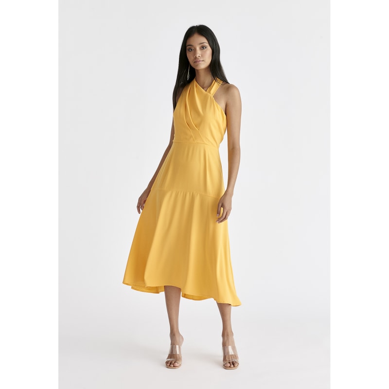 Thumbnail of Asymmetric Neck Midi Dress In Yellow image