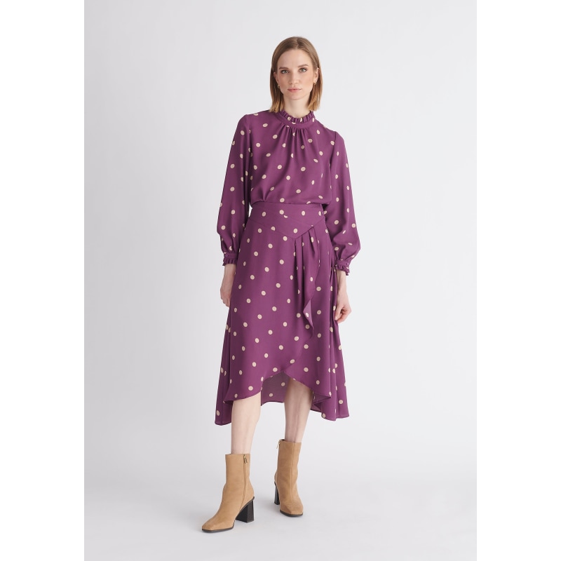 Purple polka dot blouse deals