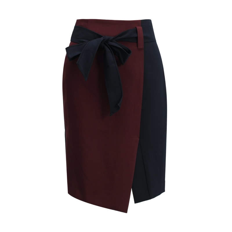 Asymmetrical Color Block Skirt With Knot Belt by Smart and Joy