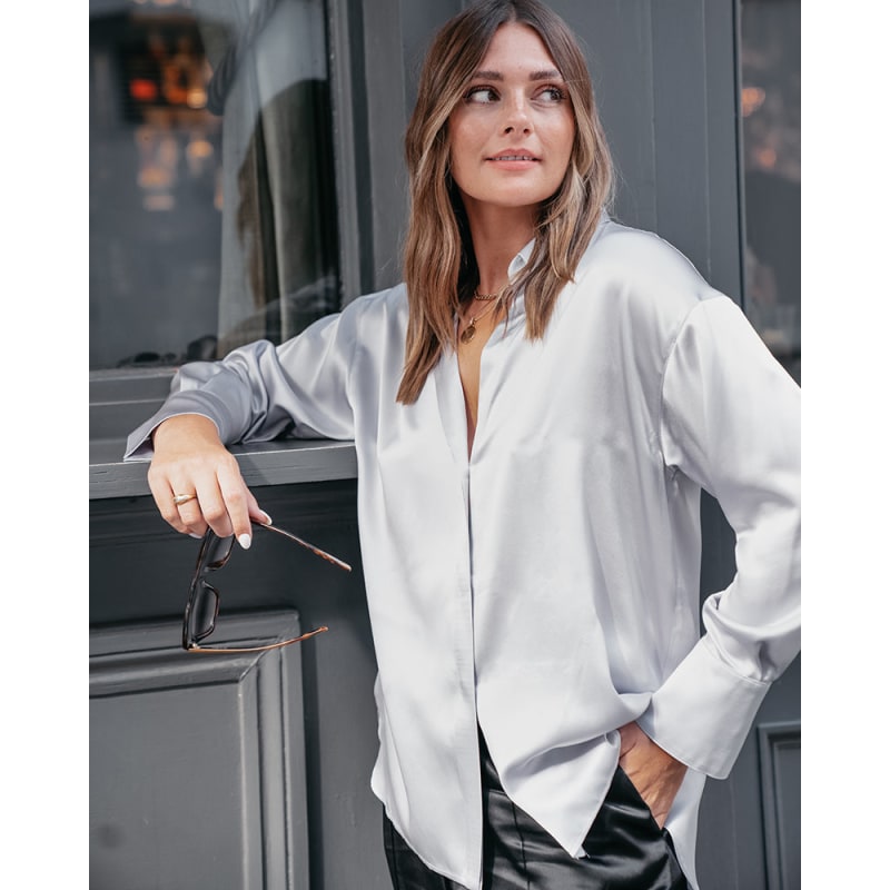 Thumbnail of Audrey Oversized Silk Shirt - Silver image