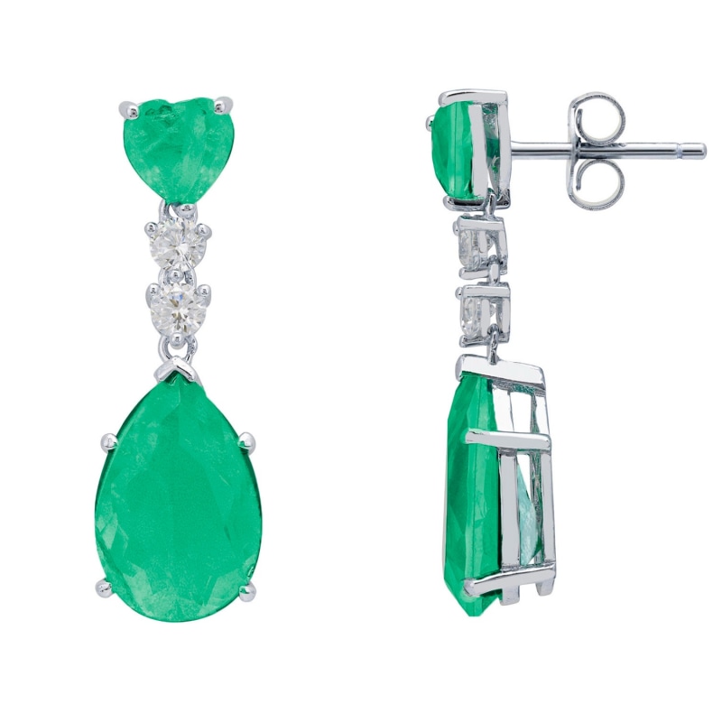 Thumbnail of Augusta Colombian Emerald Teardrop Earrings Silver image