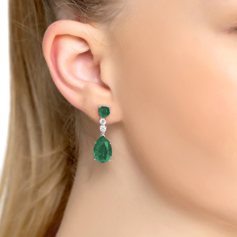 Thumbnail of Augusta Colombian Emerald Teardrop Earrings Silver image