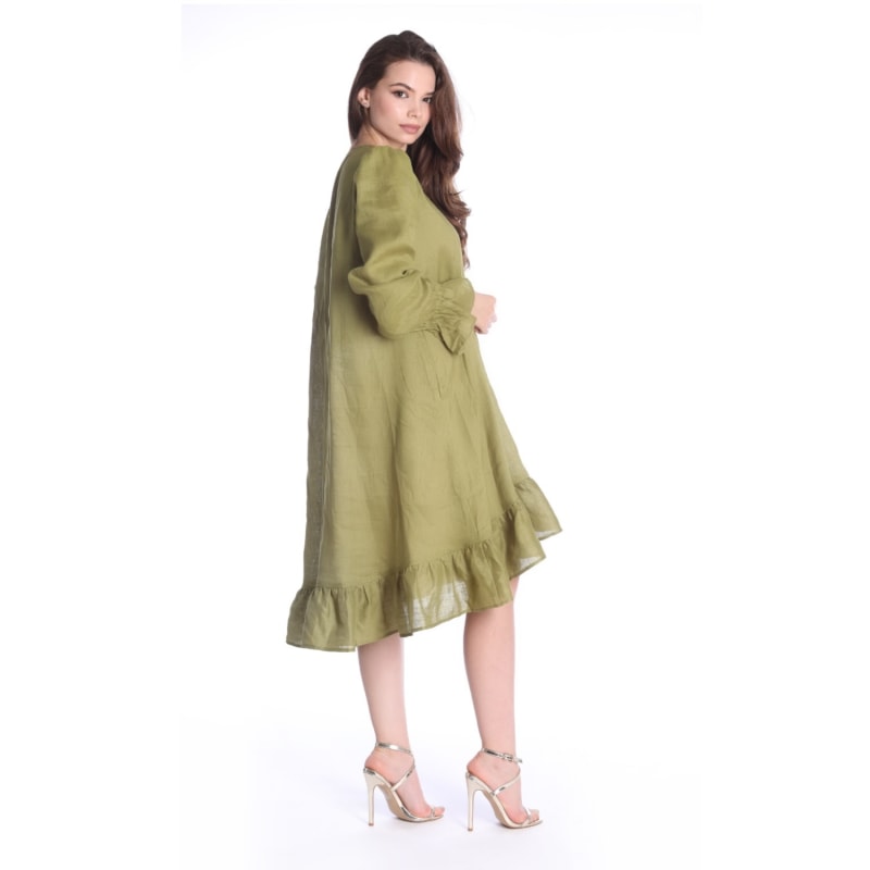 Thumbnail of Paris Linen Midi Tunic Dress In Green image