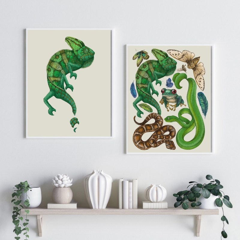 Thumbnail of Antique Reptiles & Amphibians - Cream Fine Art Print A3 image