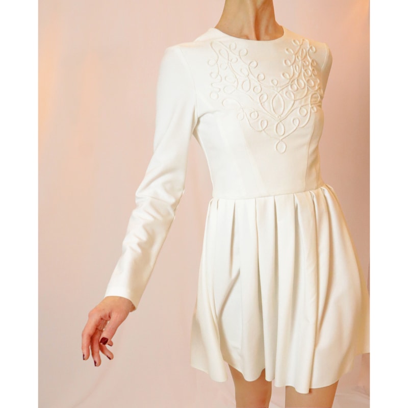 Thumbnail of Aurum Pleated Hand-Embroidered Mini Dress - White image