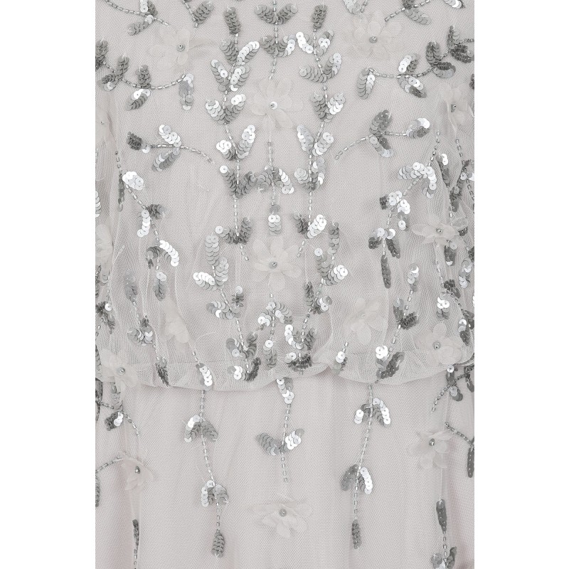 Thumbnail of Ava Sequin Midi Dress With Flared Sleeves - Grey image