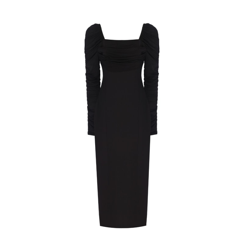 Thumbnail of Ava Ruched Sleeves Bodycon Dress - Black image