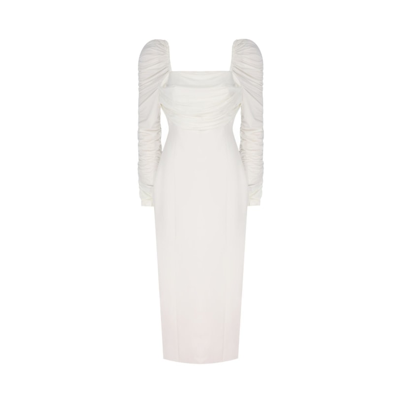 Thumbnail of Ava Ruched Sleeves Bodycon Dress - White image