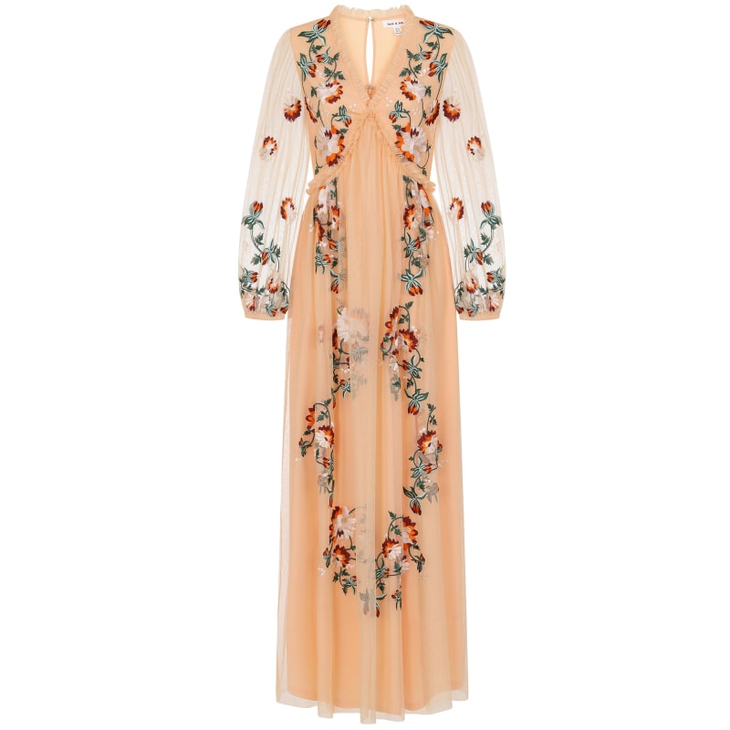 Aviana Floral Embroidered Maxi Dress - Almond | Frock and Frill | Wolf ...