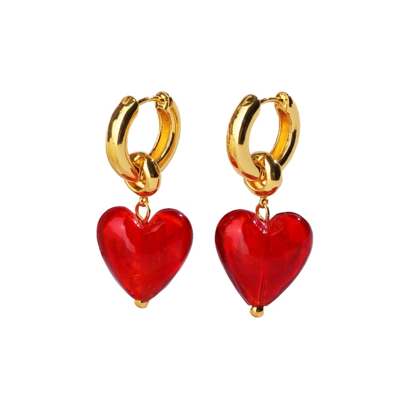 Thumbnail of EsméE Red Glaze Heart Dangle Earrings image