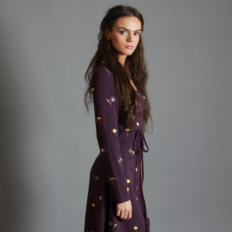 Thumbnail of Floral Embroidered Wrap Dress - Pink & Purple image