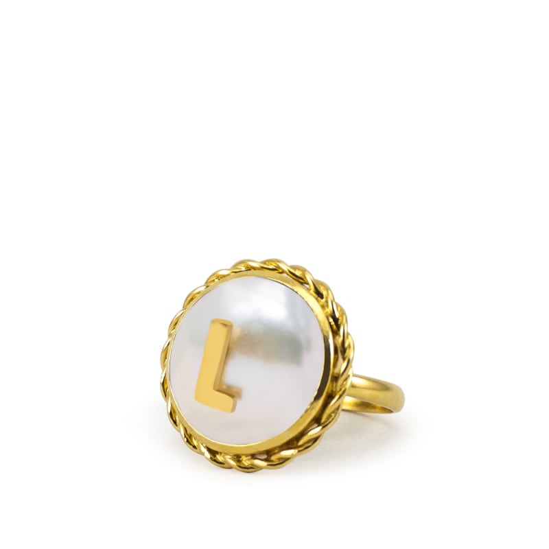 Thumbnail of Moonglow Gold-Plated Initial L Pearl Ring image