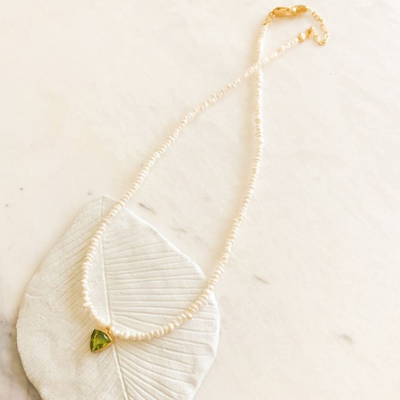 Thumbnail of Una Triangle Peridot Charm & Pearl Necklace image
