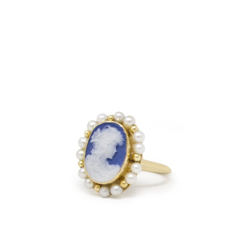 Thumbnail of Little Lovelies Gold-Plated Blue Cameo Pearly Ring image