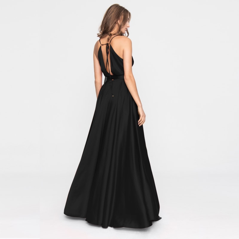 Thumbnail of Satin Long Dress Black Tied Back image