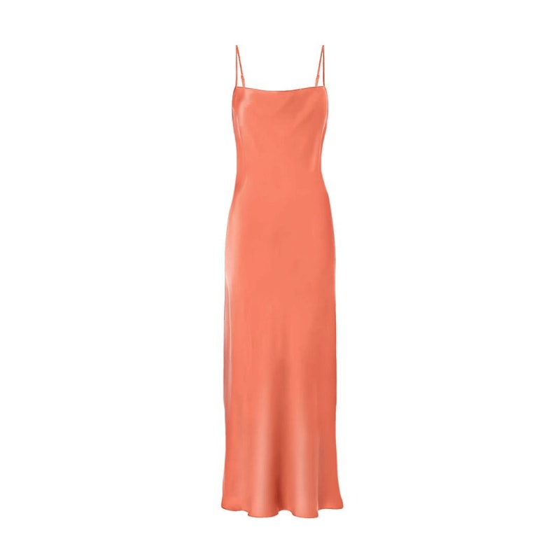 Revival Long Length Silk Slip Dress - Coral by Anaphe