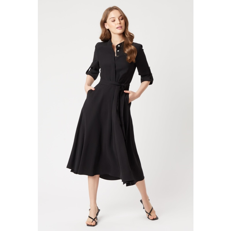 Velvet Side Ruched Midi Dress Black