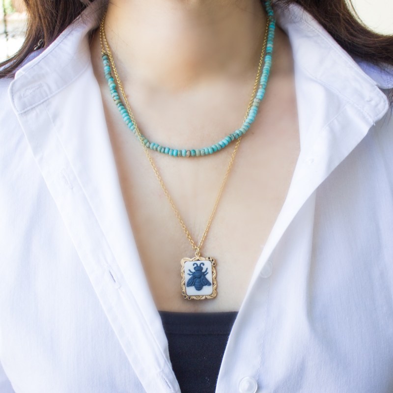 Thumbnail of Bee Cameo & Turquoise Layered Necklace image