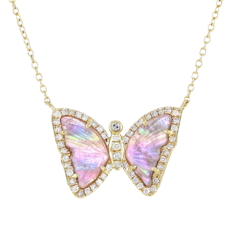 Thumbnail of Blush Tourmaline Butterfly Necklace With Pearl & Diamonds image