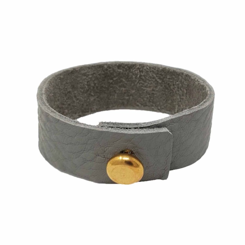 Thumbnail of Mens Grey Leather Bracelet With Large Brass Button image