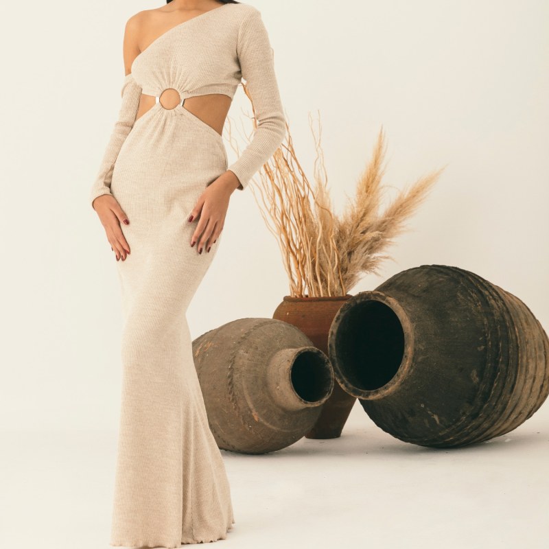 Thumbnail of Off-Shoulder Dress With Cutout - Cream image