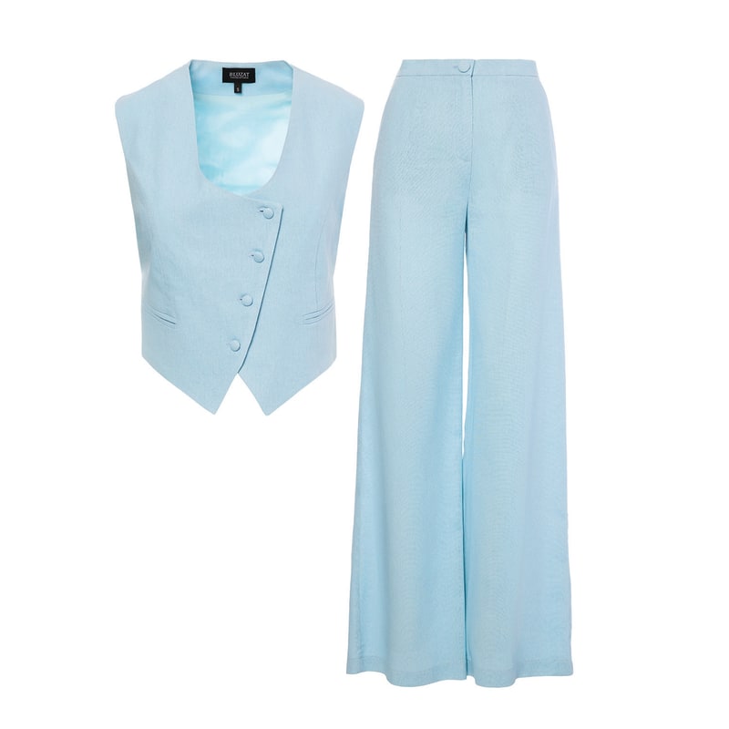 Thumbnail of Baby Blue Linen Suit With Cut-Out Vest And Straight-Cut Trousers image