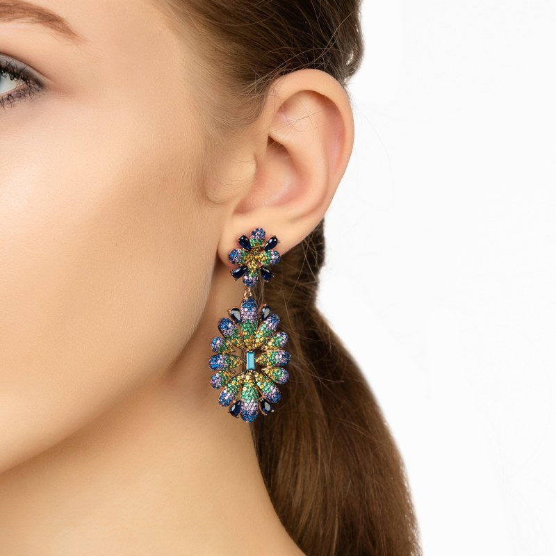 Thumbnail of Babylon Multicoloured Flower Drop Earrings Gold image