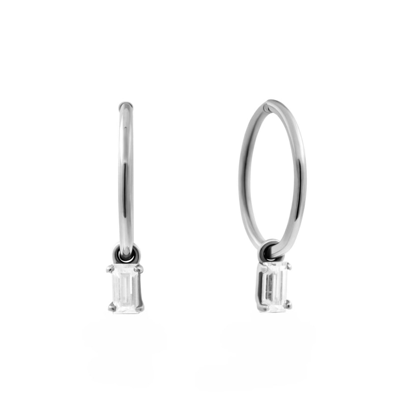 Thumbnail of Baguette Clicker Hoop Earrings - Silver image