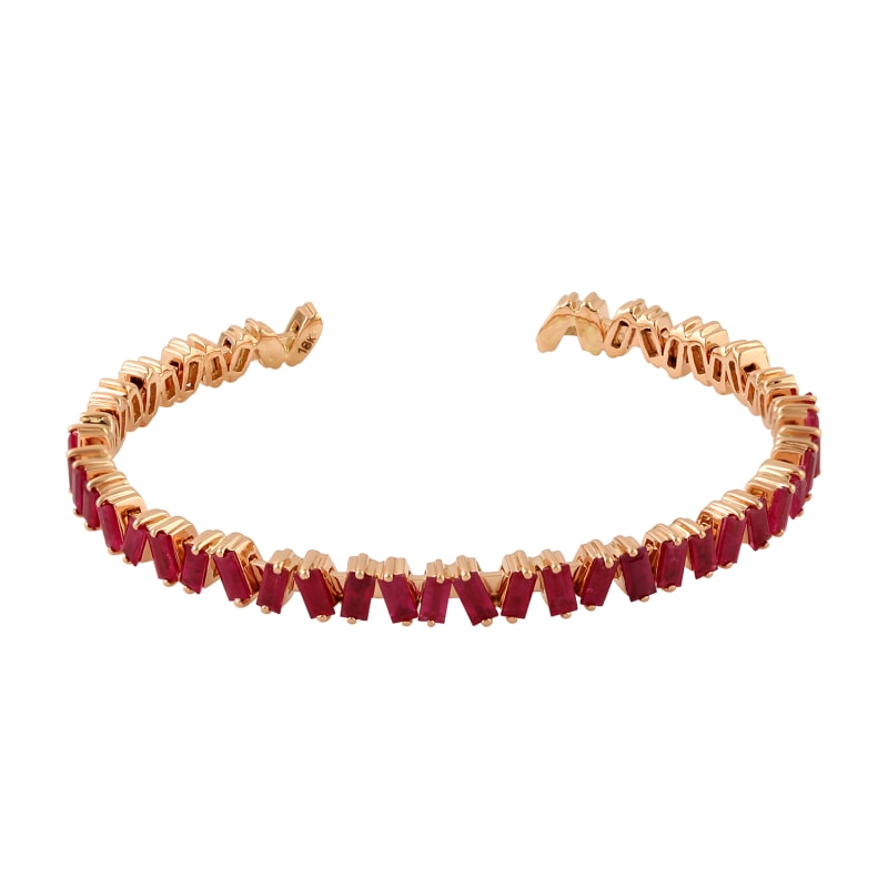 Baguette Red Ruby Gemstone 18K Yellow Gold With Designer Cuff