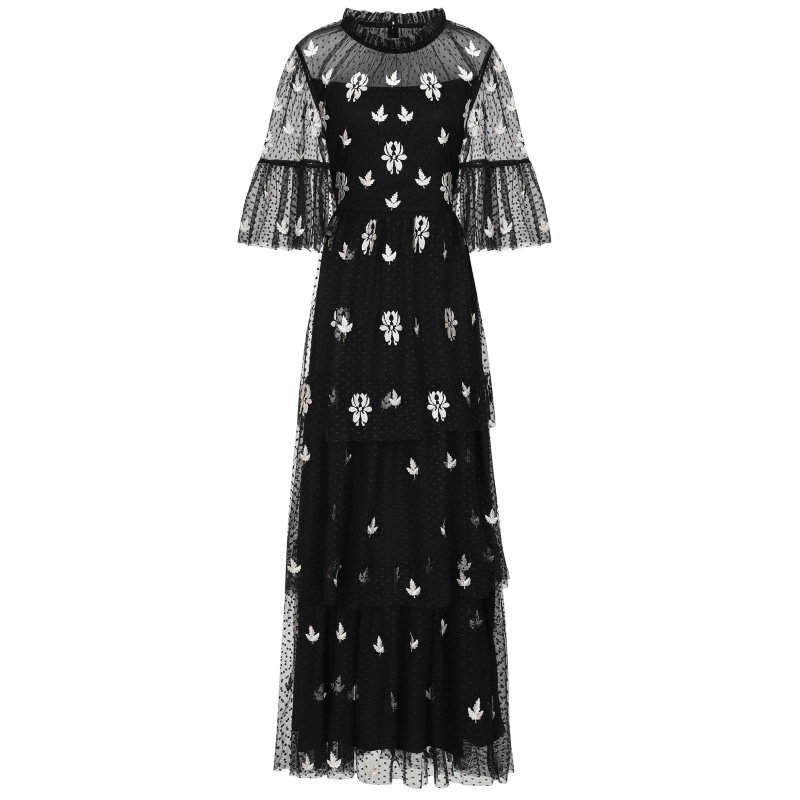 Thumbnail of Baia Leaf Embroidered Tiered Maxi Dress - Black image