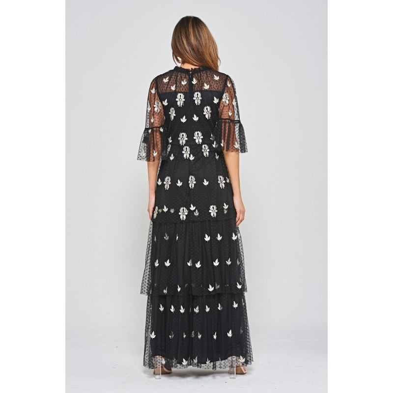 Thumbnail of Baia Leaf Embroidered Tiered Maxi Dress - Black image