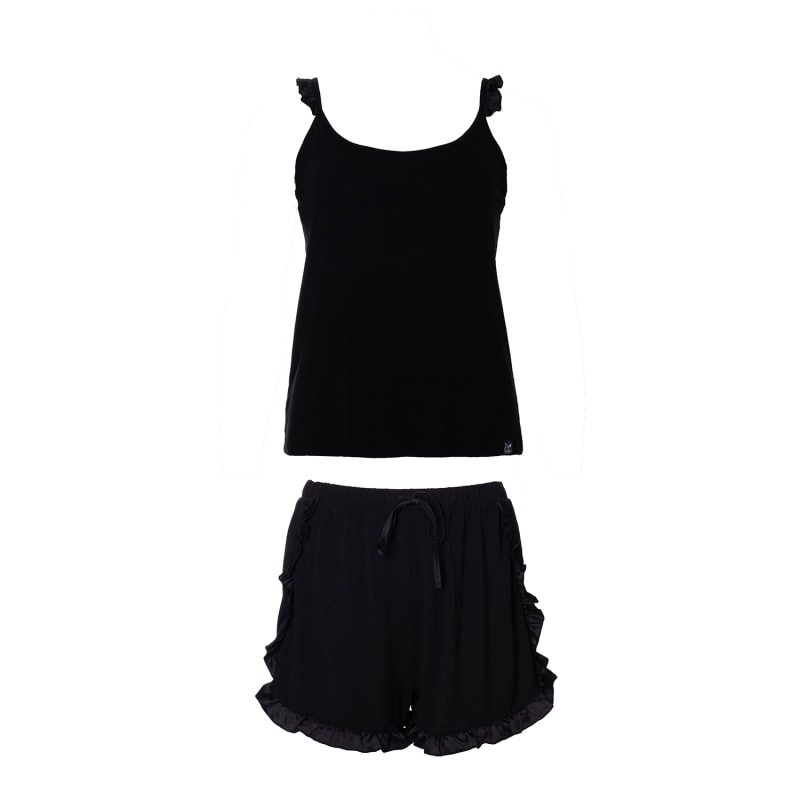 Thumbnail of Bamboo Frill Cami Short Pyjama Set In Black image